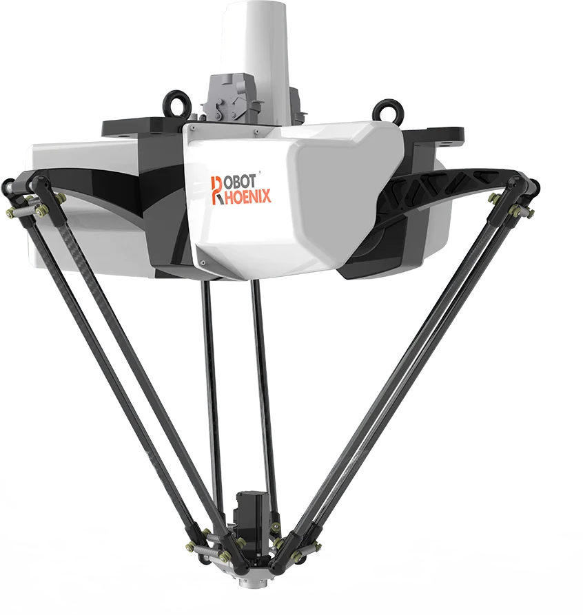 Parallel/Deltaロボット(Batシリーズ)の製品画像。上部の本体から3本のアームが下方の先端に集まる
